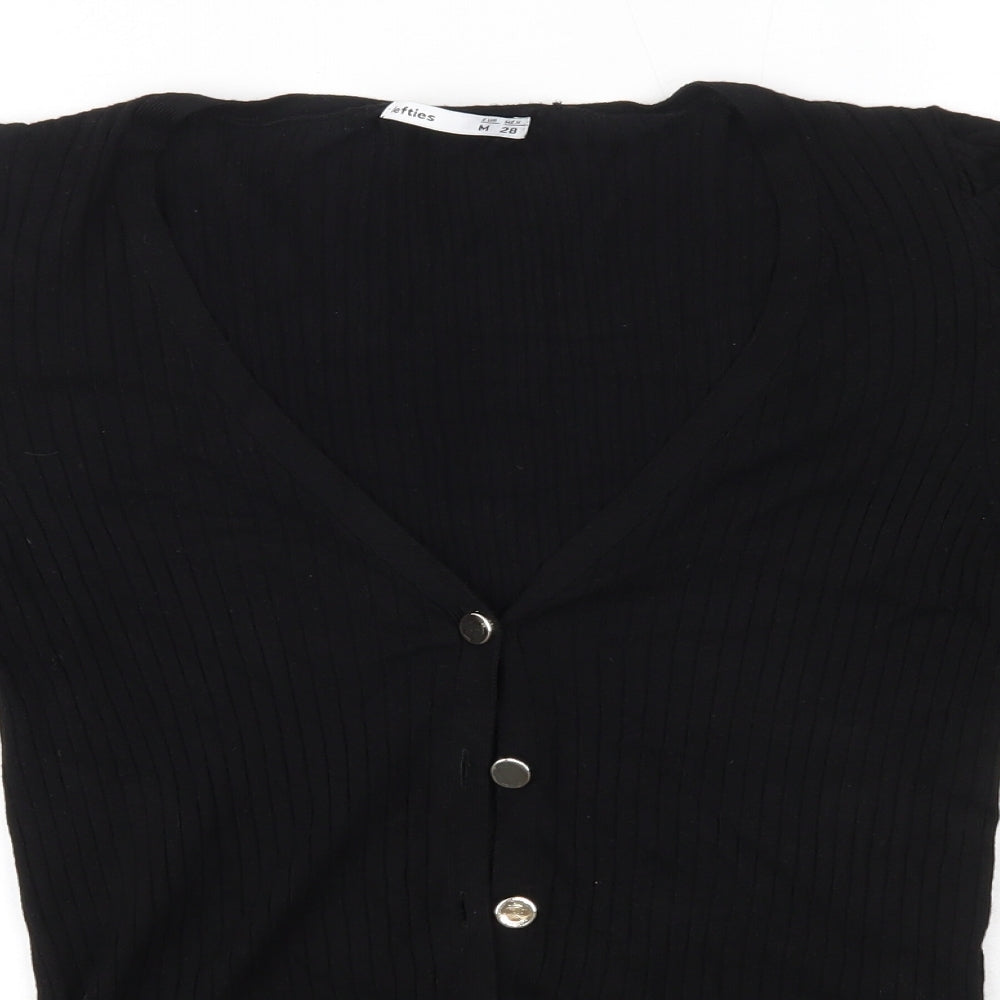 Lefties Womens Black V-Neck  Cotton Cardigan Jumper Size M