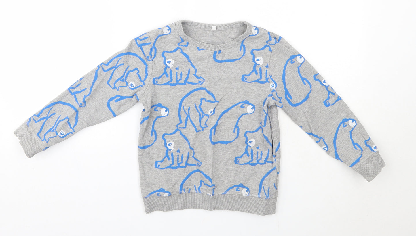 M&S Boys Grey Round Neck  Cotton Pullover Jumper Size 6-7 Years   - Polar Bears