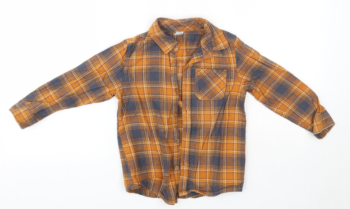 TU Boys Orange Check 100% Cotton Basic Button-Up Size 5-6 Years Collared