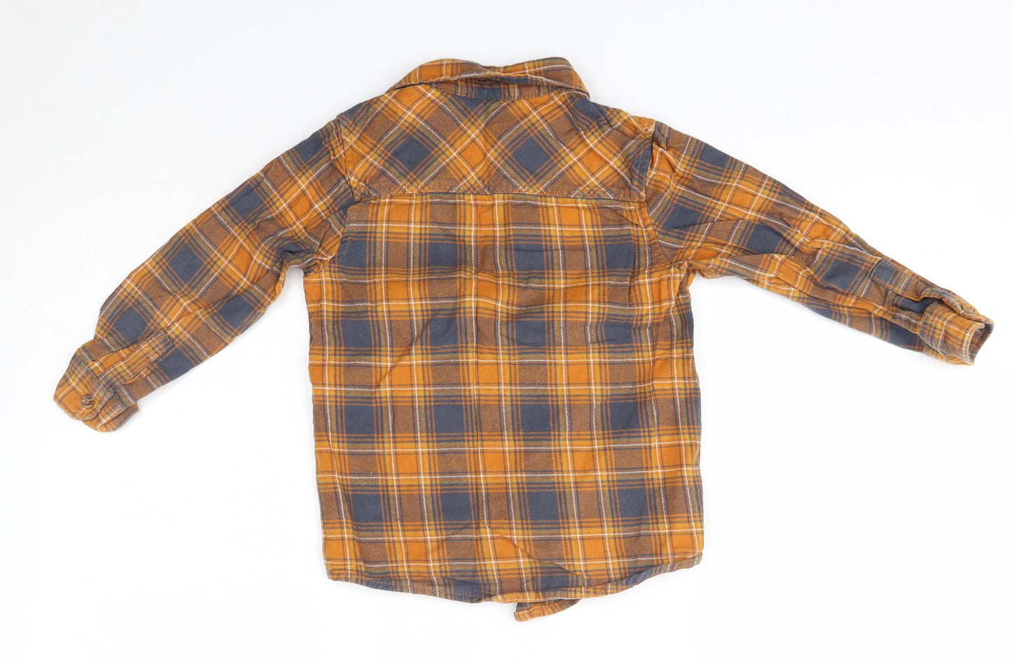 TU Boys Orange Check 100% Cotton Basic Button-Up Size 5-6 Years Collared