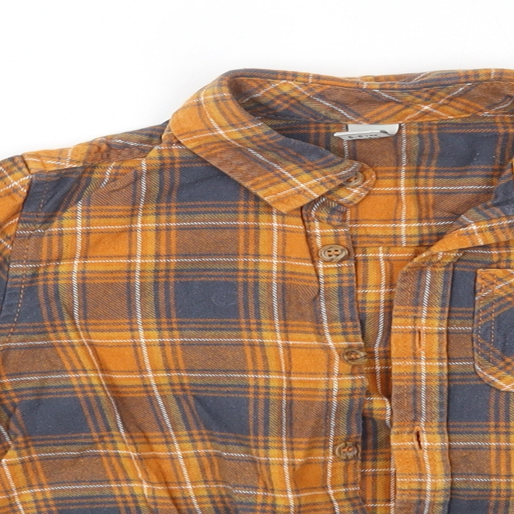 TU Boys Orange Check 100% Cotton Basic Button-Up Size 5-6 Years Collared