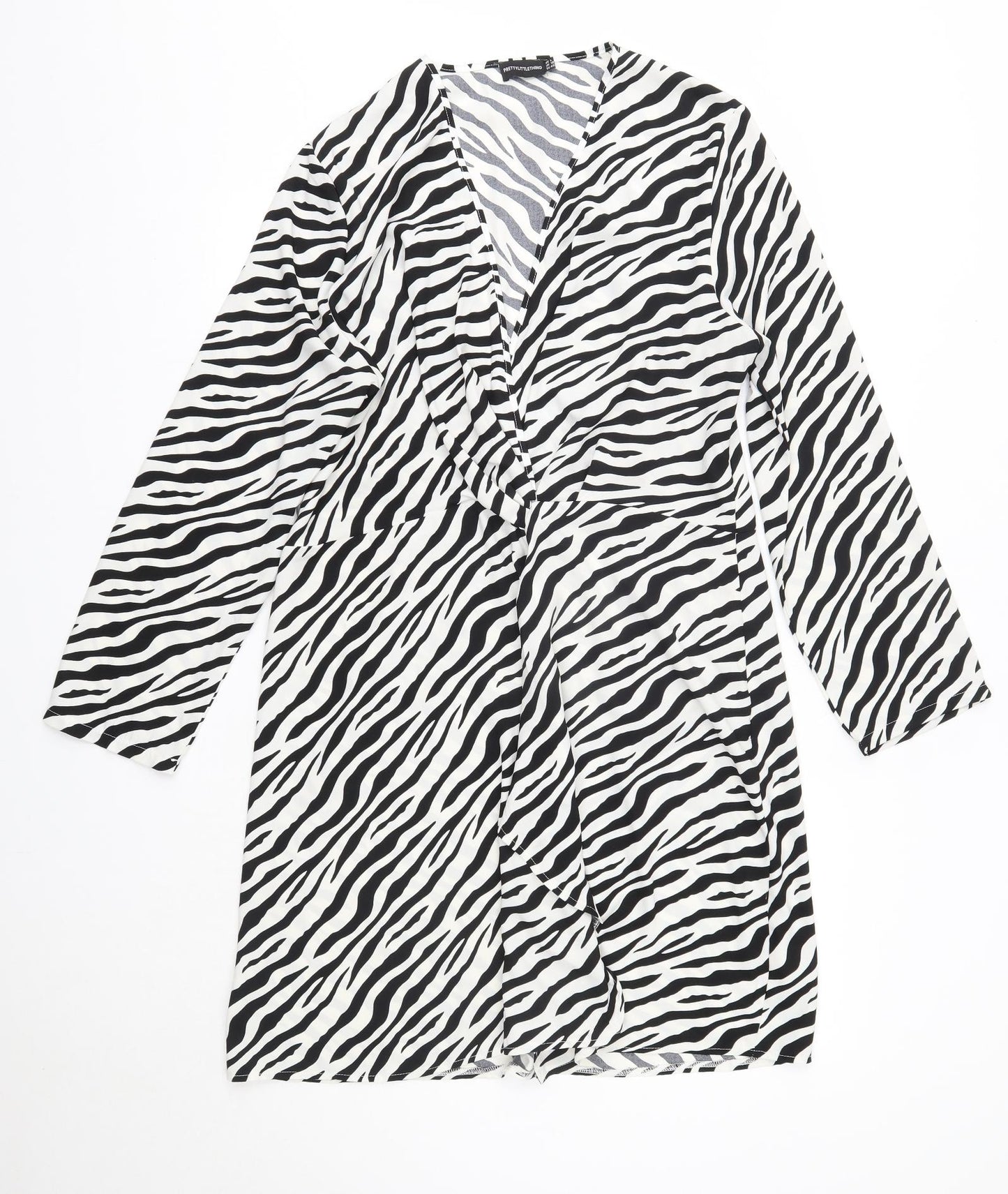 PRETTYLITTLETHING Womens Multicoloured Striped Polyester Shirt Dress  Size 18  V-Neck