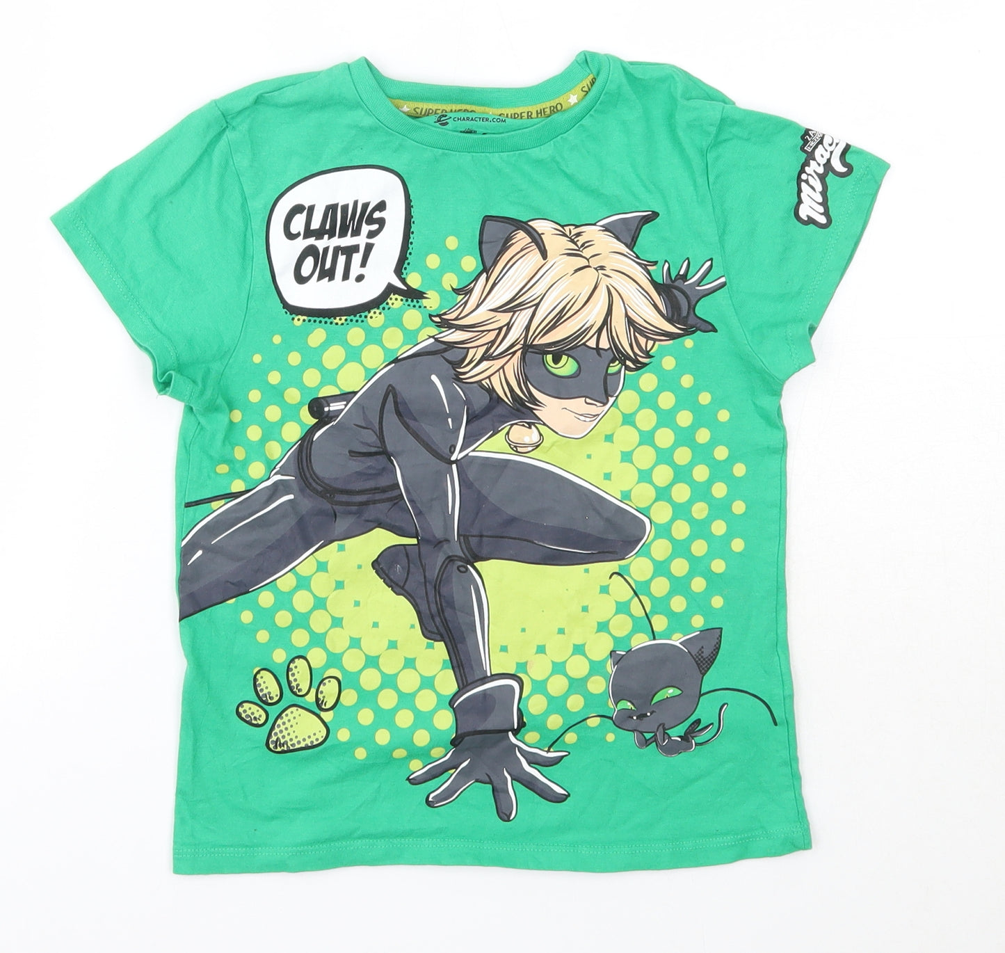 Miraculous Boys Green  100% Cotton Basic T-Shirt Size 7-8 Years Round Neck