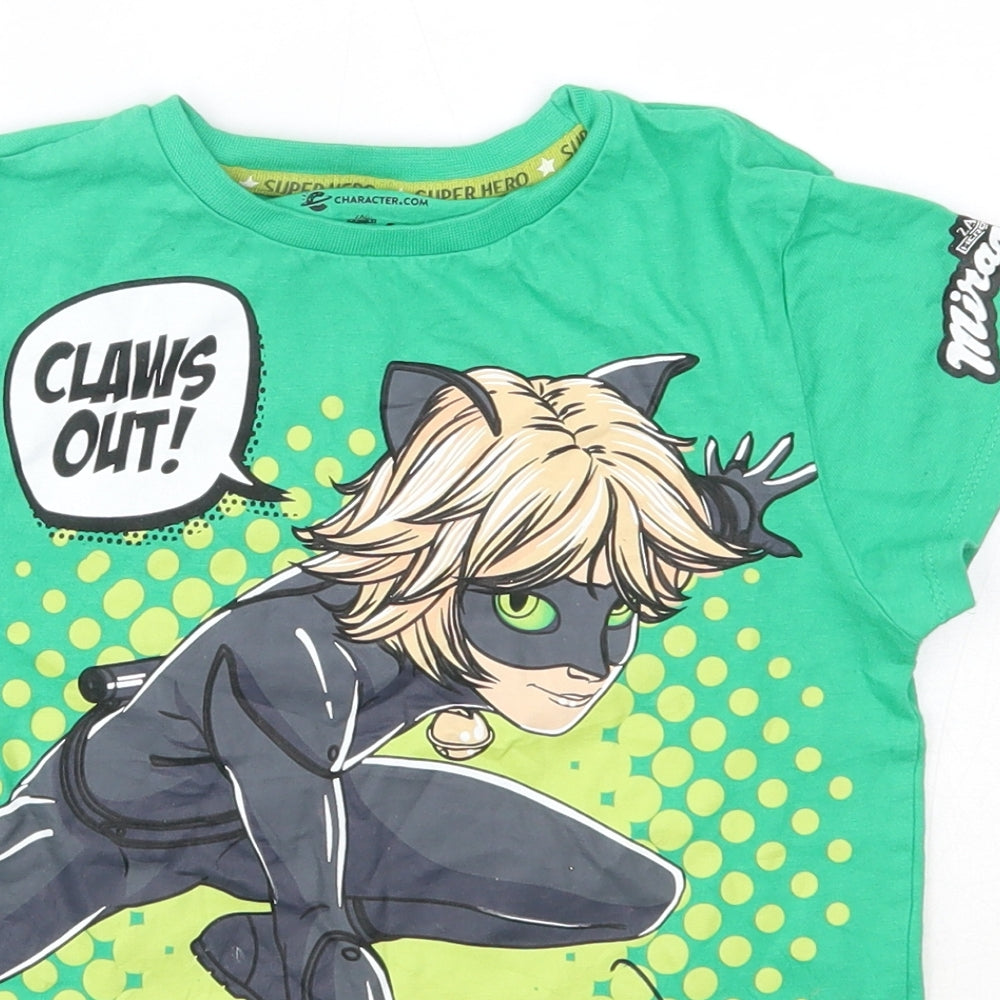 Miraculous Boys Green  100% Cotton Basic T-Shirt Size 7-8 Years Round Neck