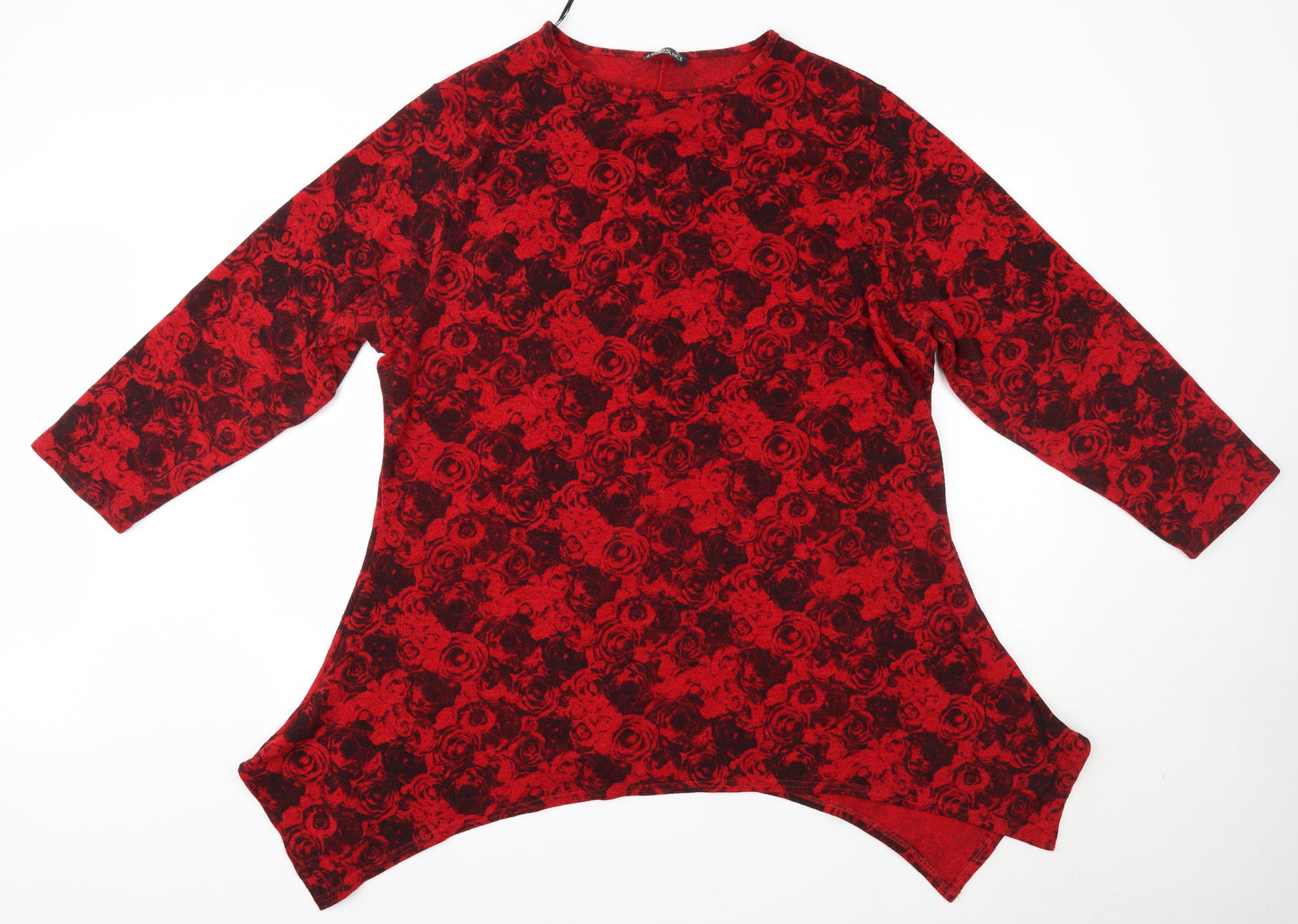Pure Elegance Womens Red Round Neck Floral Acrylic Pullover Jumper Size 26