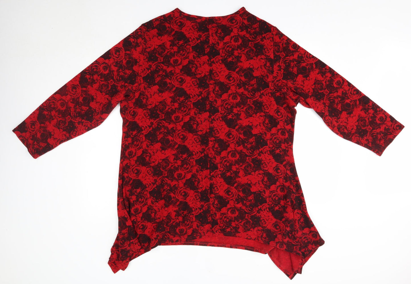 Pure Elegance Womens Red Round Neck Floral Acrylic Pullover Jumper Size 26