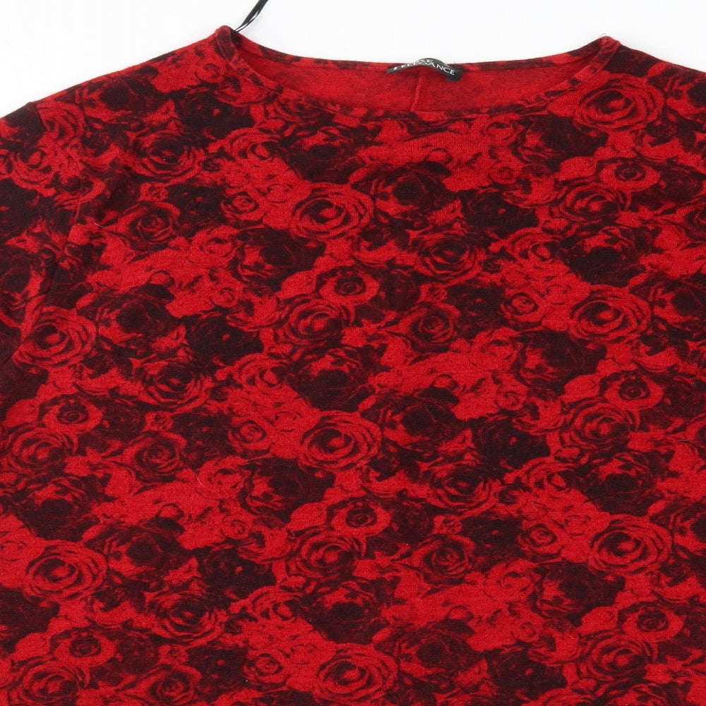 Pure Elegance Womens Red Round Neck Floral Acrylic Pullover Jumper Size 26