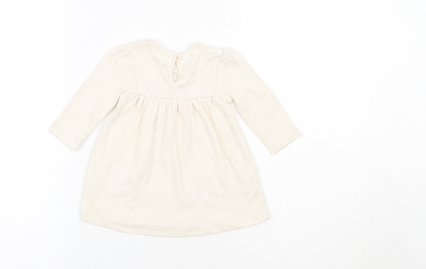 George Baby Beige Floral Cotton A-Line  Size 0-3 Months  Round Neck Button - Bambi