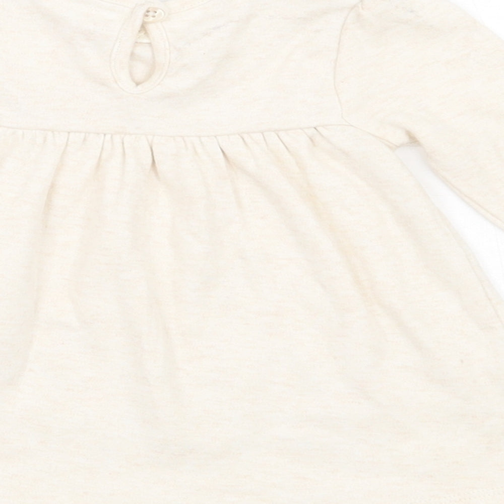 George Baby Beige Floral Cotton A-Line  Size 0-3 Months  Round Neck Button - Bambi