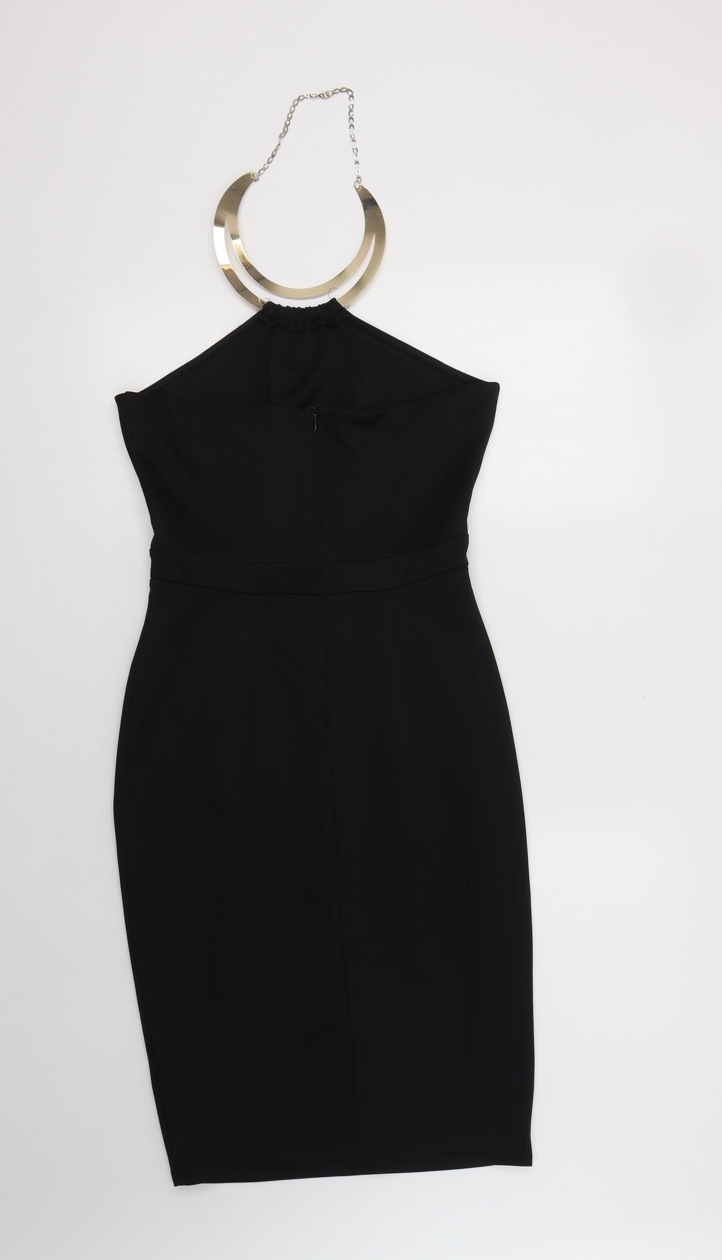 Missguided Womens Black  Polyester Bodycon  Size 12  Halter Zip - Necklace