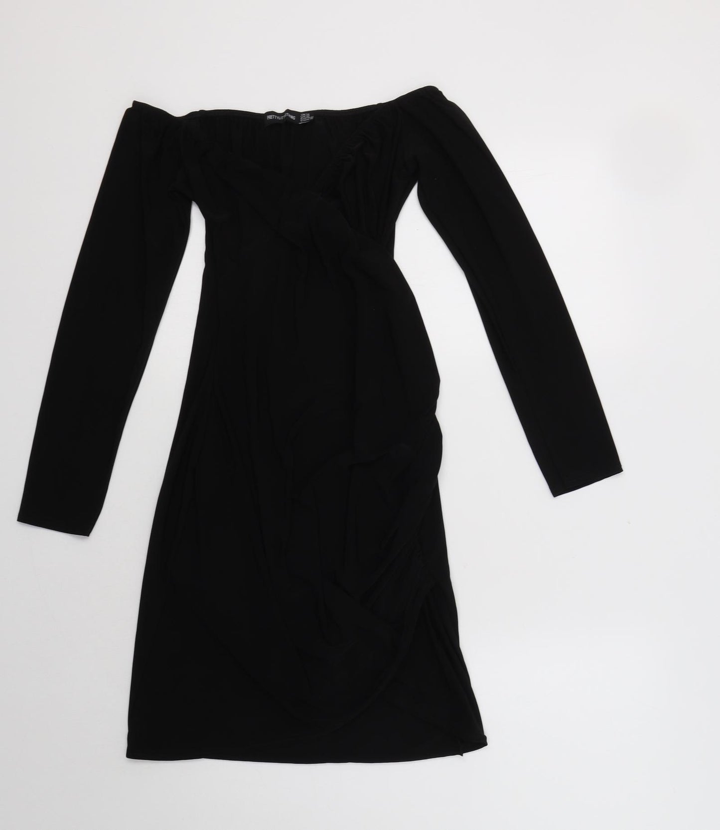 PRETTYLITTLETHING Womens Black  Polyester Bodycon  Size 14  V-Neck