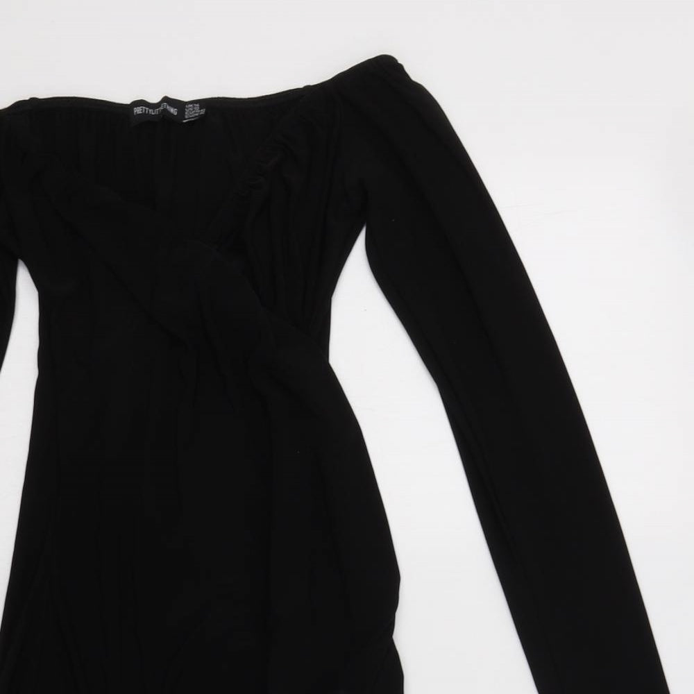 PRETTYLITTLETHING Womens Black  Polyester Bodycon  Size 14  V-Neck