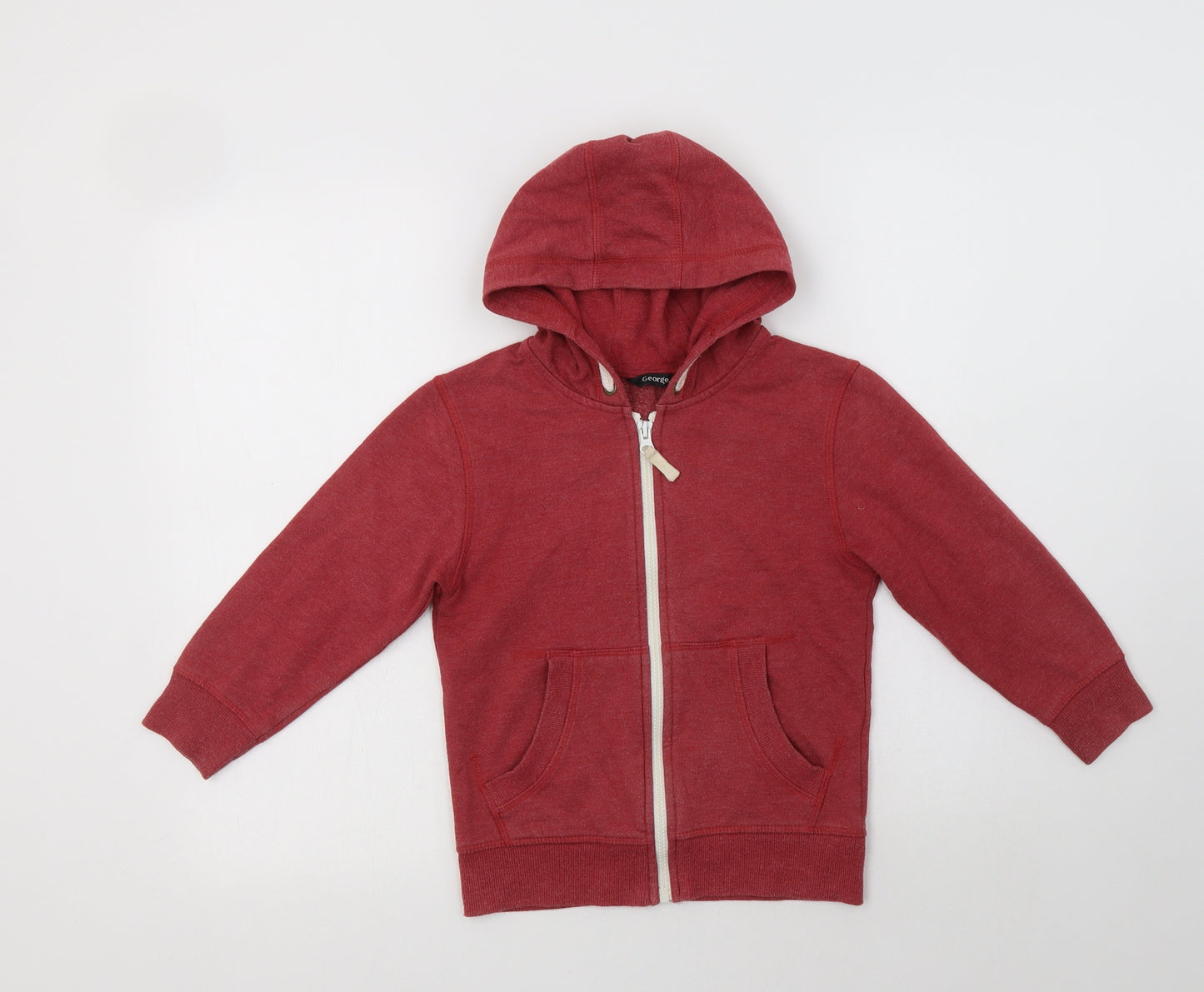 George Boys Red  Cotton Full Zip Hoodie Size 5-6 Years  Zip