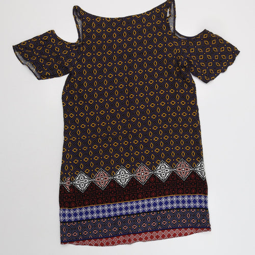 Matalan Womens Multicoloured Geometric Viscose Shift  Size 10  V-Neck  - Cold Shoulder