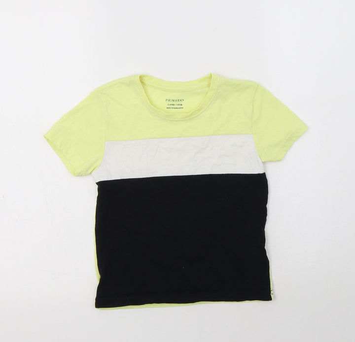 Primark Boys Yellow Colourblock Polyester Basic T-Shirt Size 5-6 Years Crew Neck