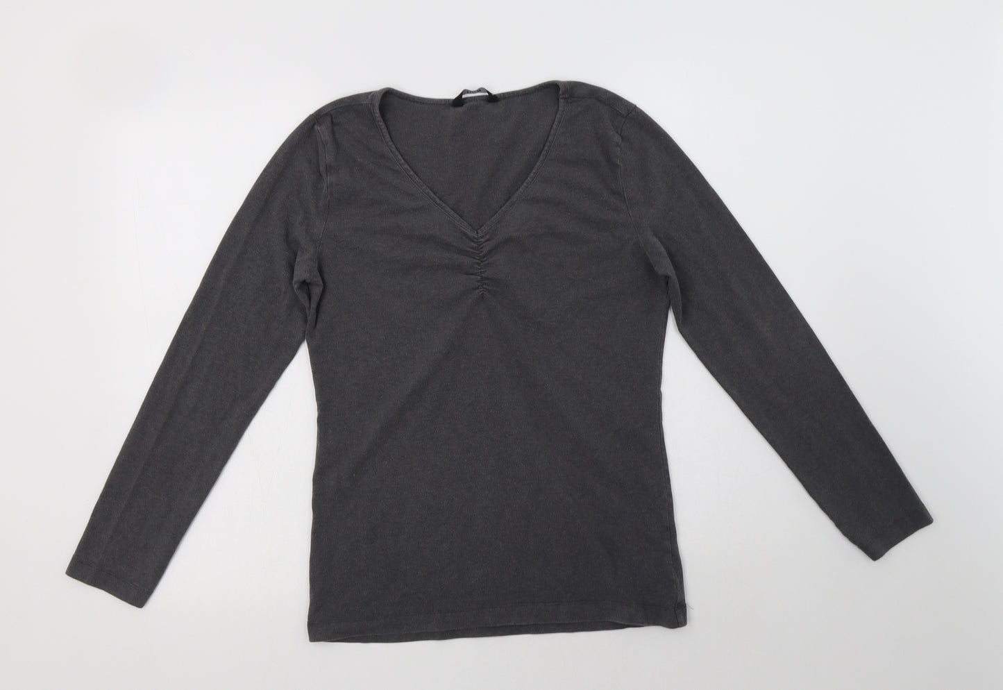 Now Womens Grey  Cotton Basic T-Shirt Size 14 V-Neck