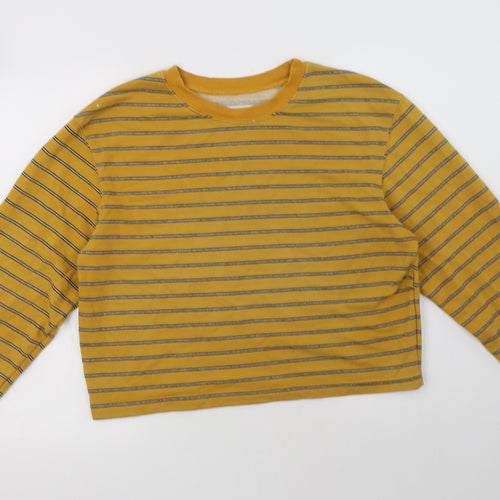 Pull & Bear Womens Yellow Striped Cotton Pullover Sweatshirt Size L