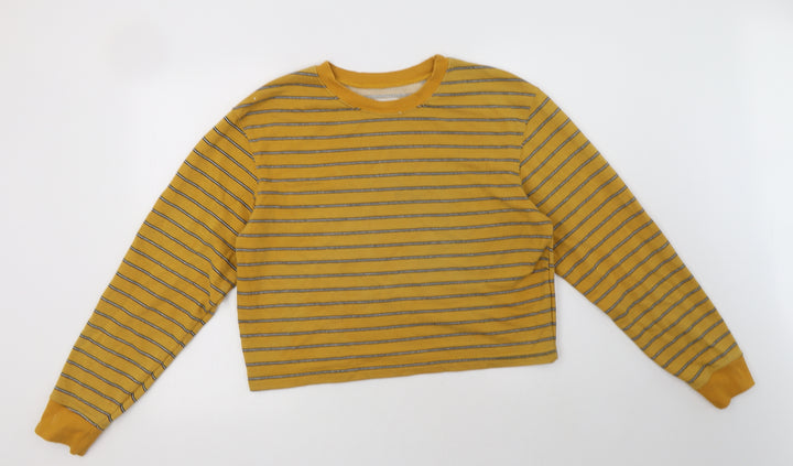 Pull & Bear Womens Yellow Striped Cotton Pullover Sweatshirt Size L