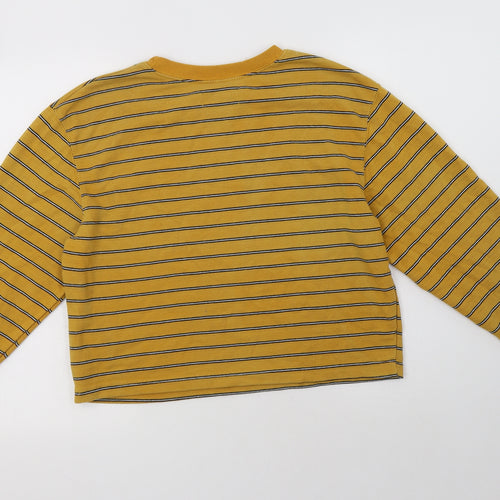 Pull & Bear Womens Yellow Striped Cotton Pullover Sweatshirt Size L