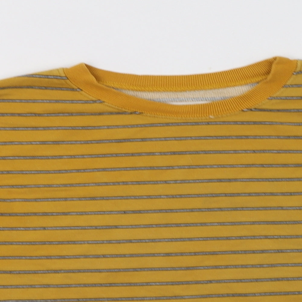 Pull & Bear Womens Yellow Striped Cotton Pullover Sweatshirt Size L