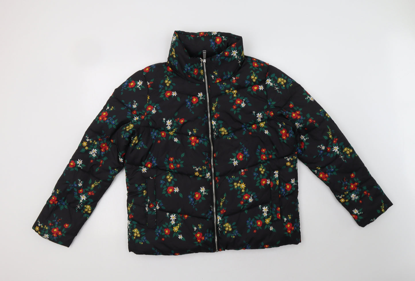Matalan Womens Black Floral  Puffer Jacket Jacket Size 14  Zip