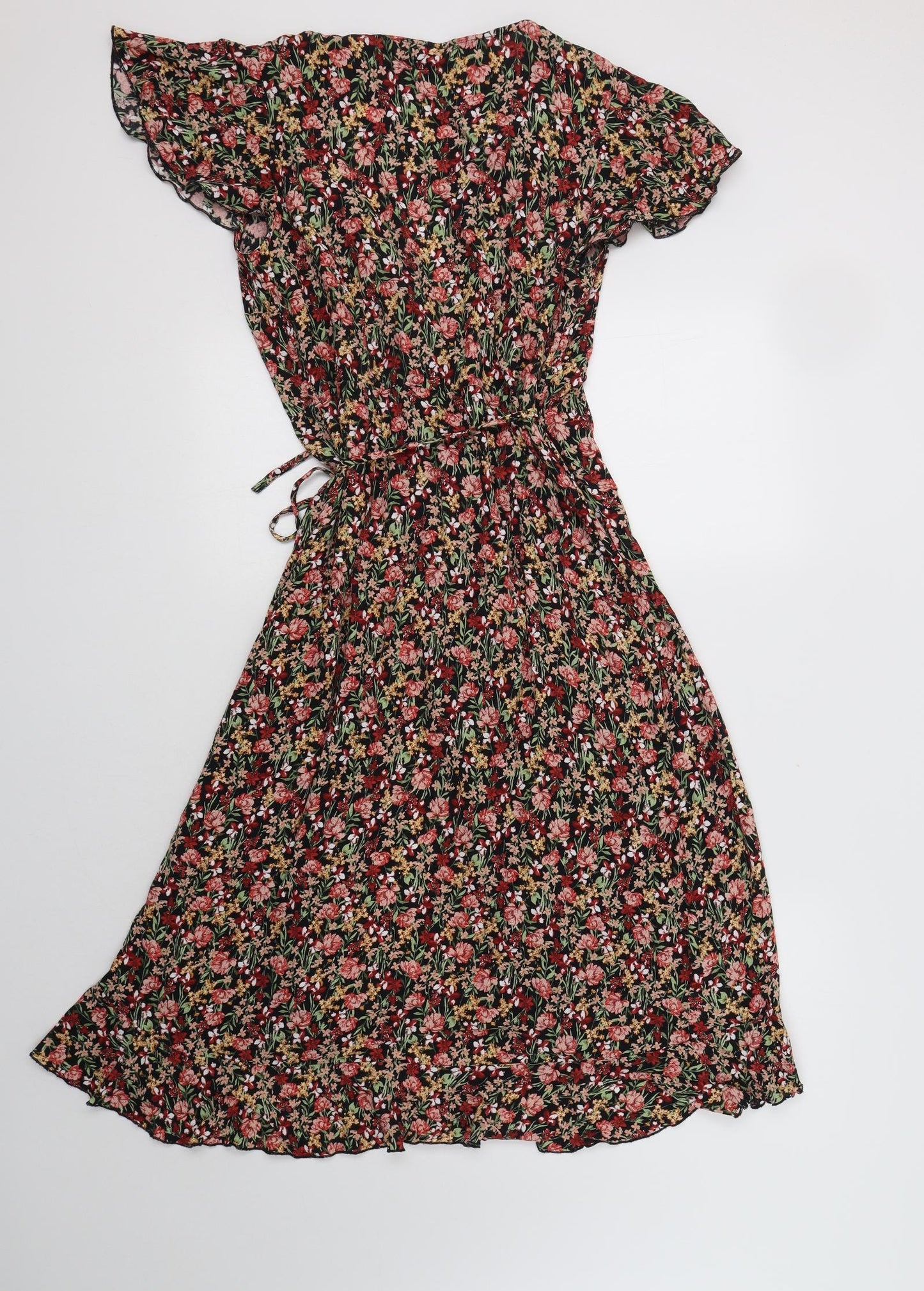 F&F Womens Multicoloured Floral Viscose Wrap Dress  Size 8  V-Neck Drawstring