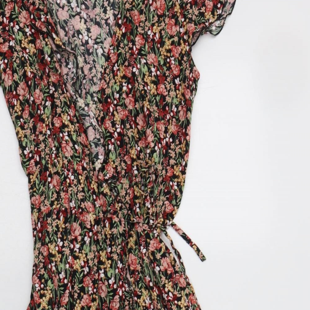 F&F Womens Multicoloured Floral Viscose Wrap Dress  Size 8  V-Neck Drawstring