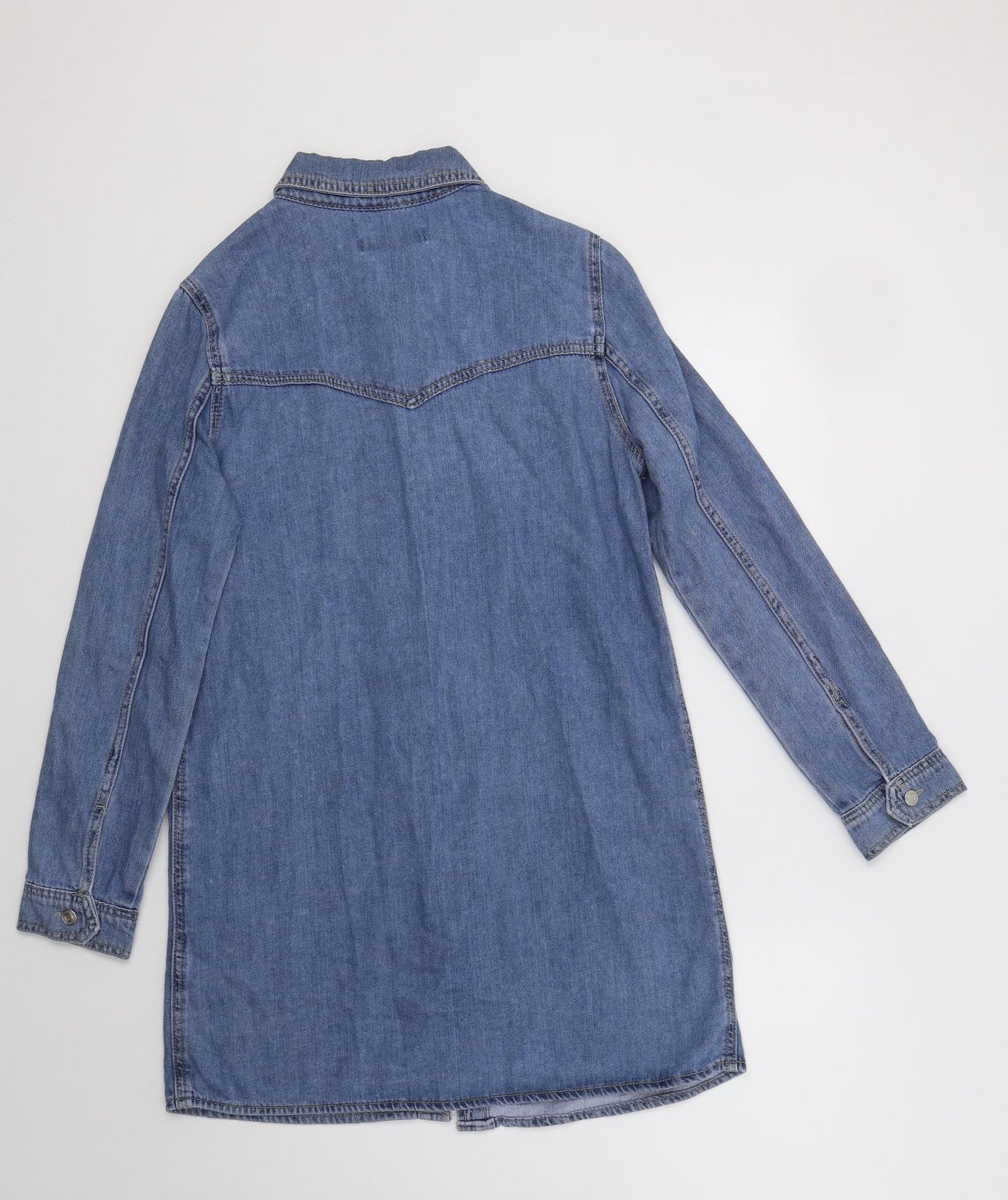 Primark Womens Blue  Cotton Shirt Dress  Size 8  Collared Button