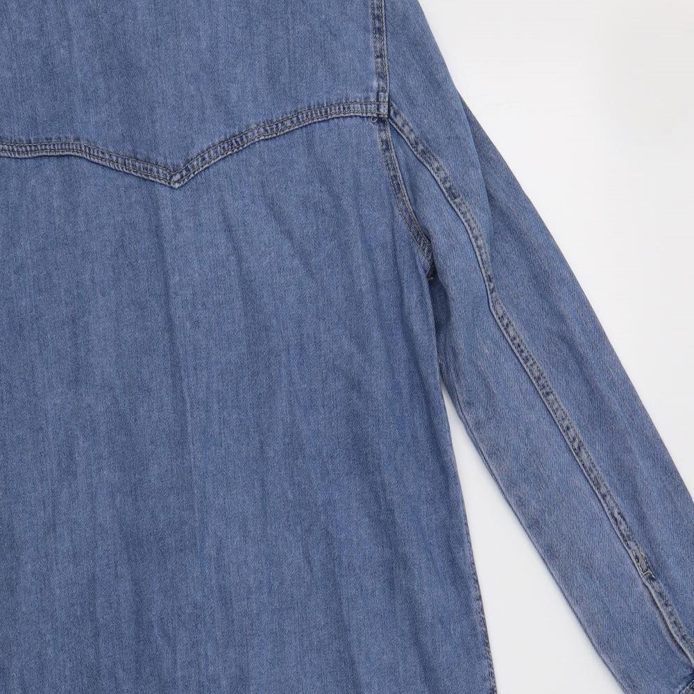 Primark Womens Blue  Cotton Shirt Dress  Size 8  Collared Button