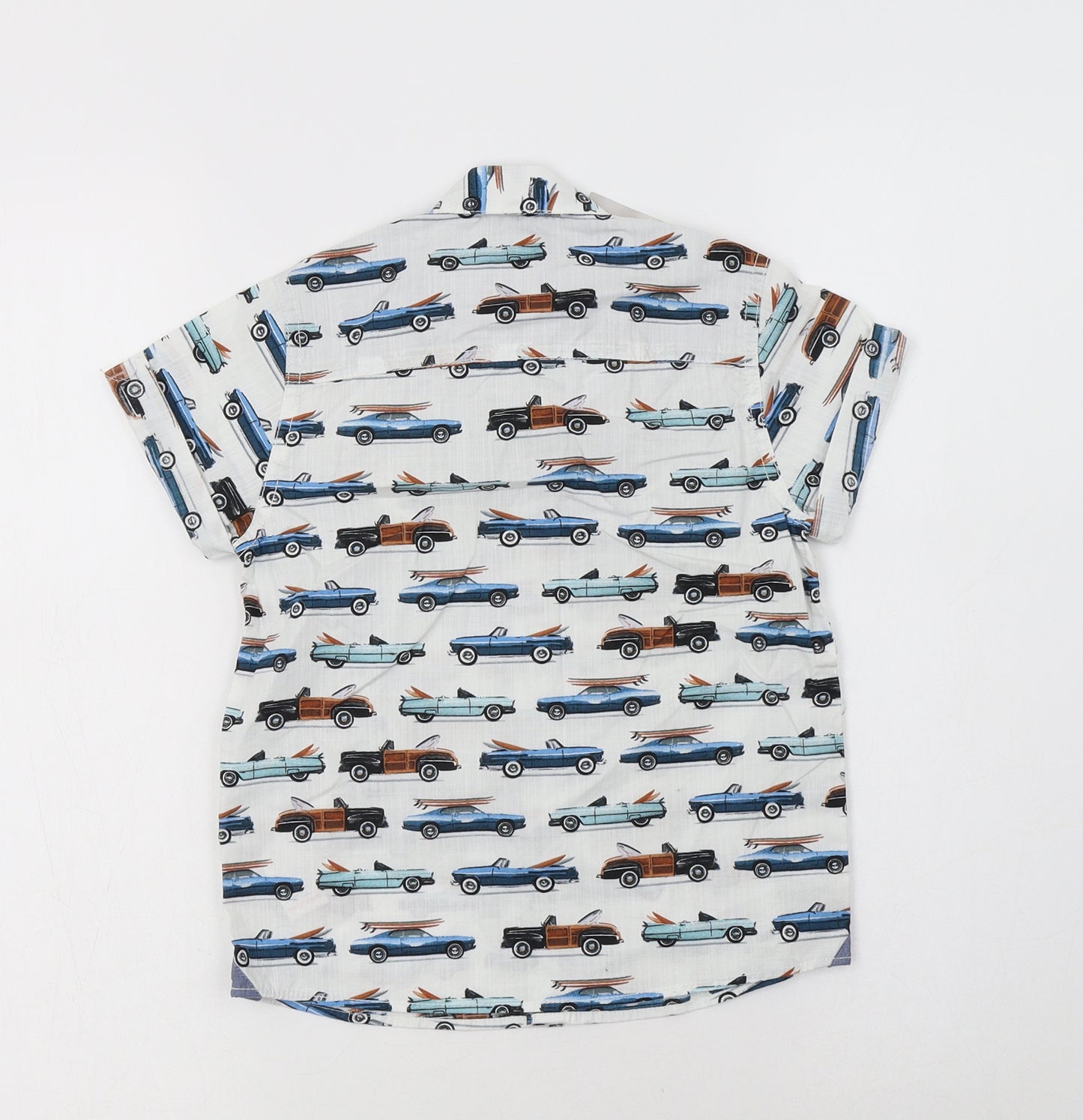 NEXT Boys White Geometric Cotton Basic Button-Up Size 5 Years Collared Button - Car Print