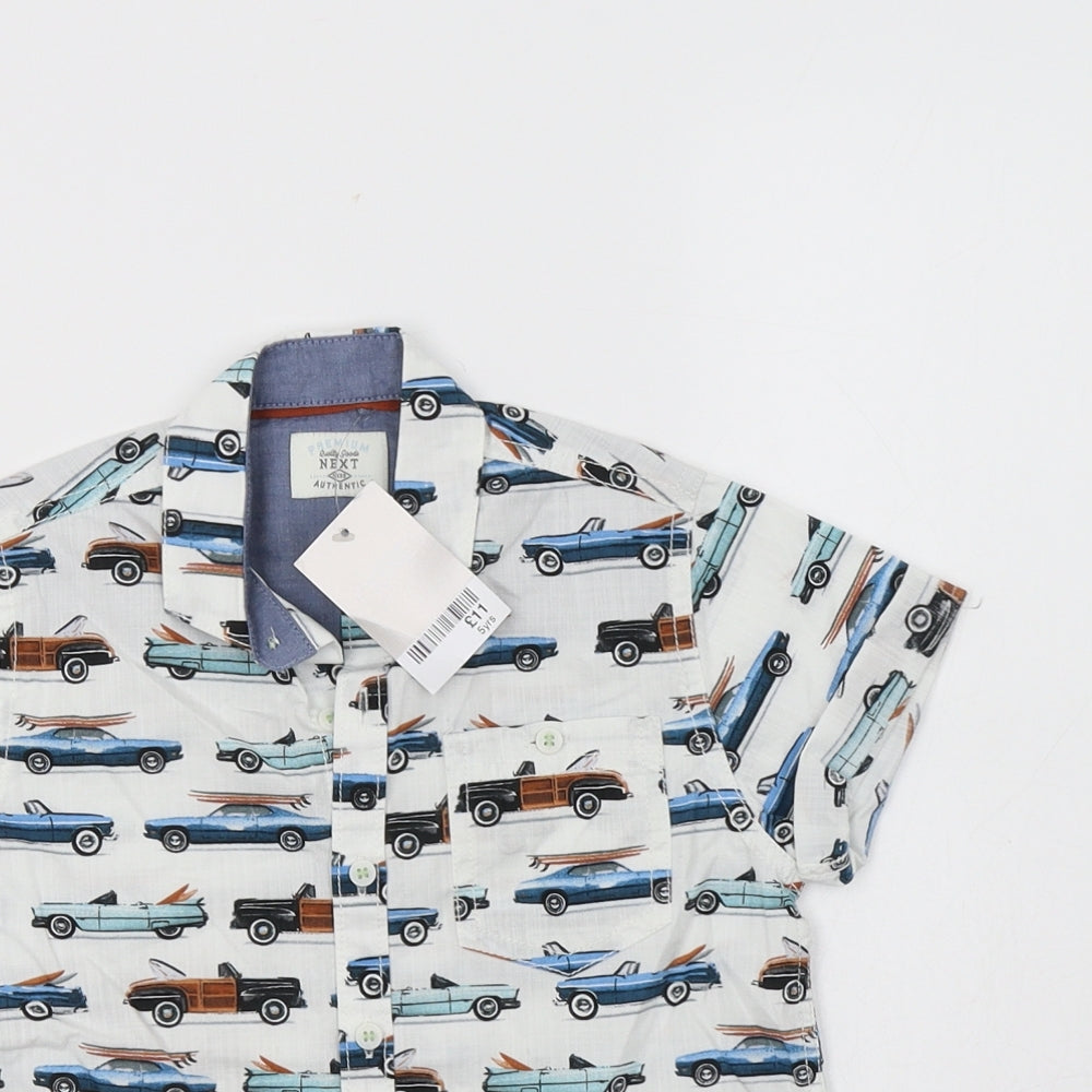 NEXT Boys White Geometric Cotton Basic Button-Up Size 5 Years Collared Button - Car Print