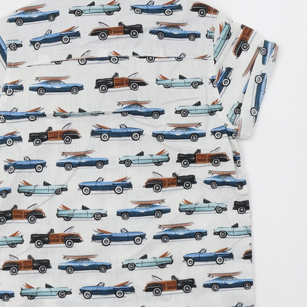 NEXT Boys White Geometric Cotton Basic Button-Up Size 5 Years Collared Button - Car Print