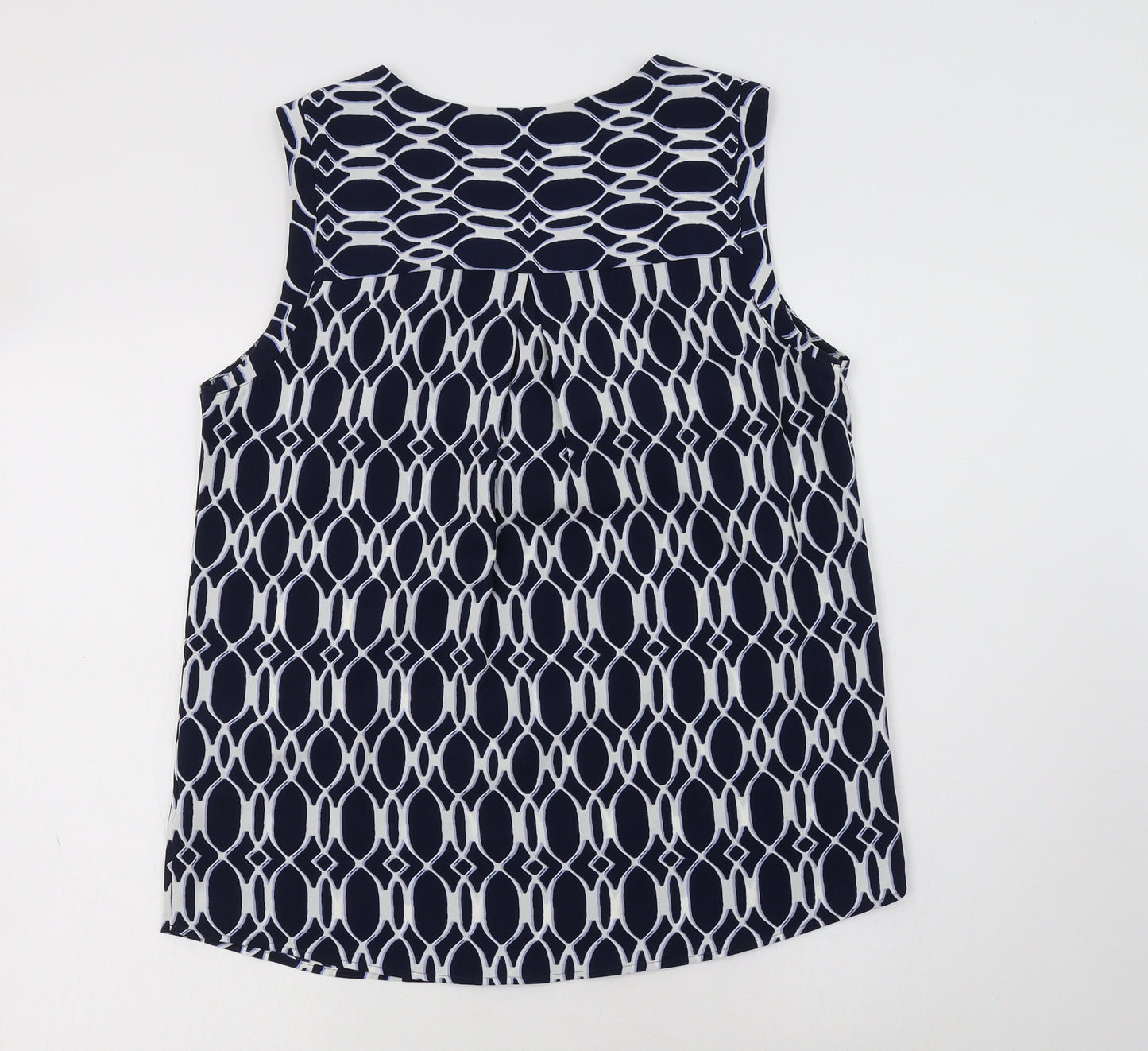 M&S Womens Blue Geometric Polyester Basic Blouse Size 10 V-Neck