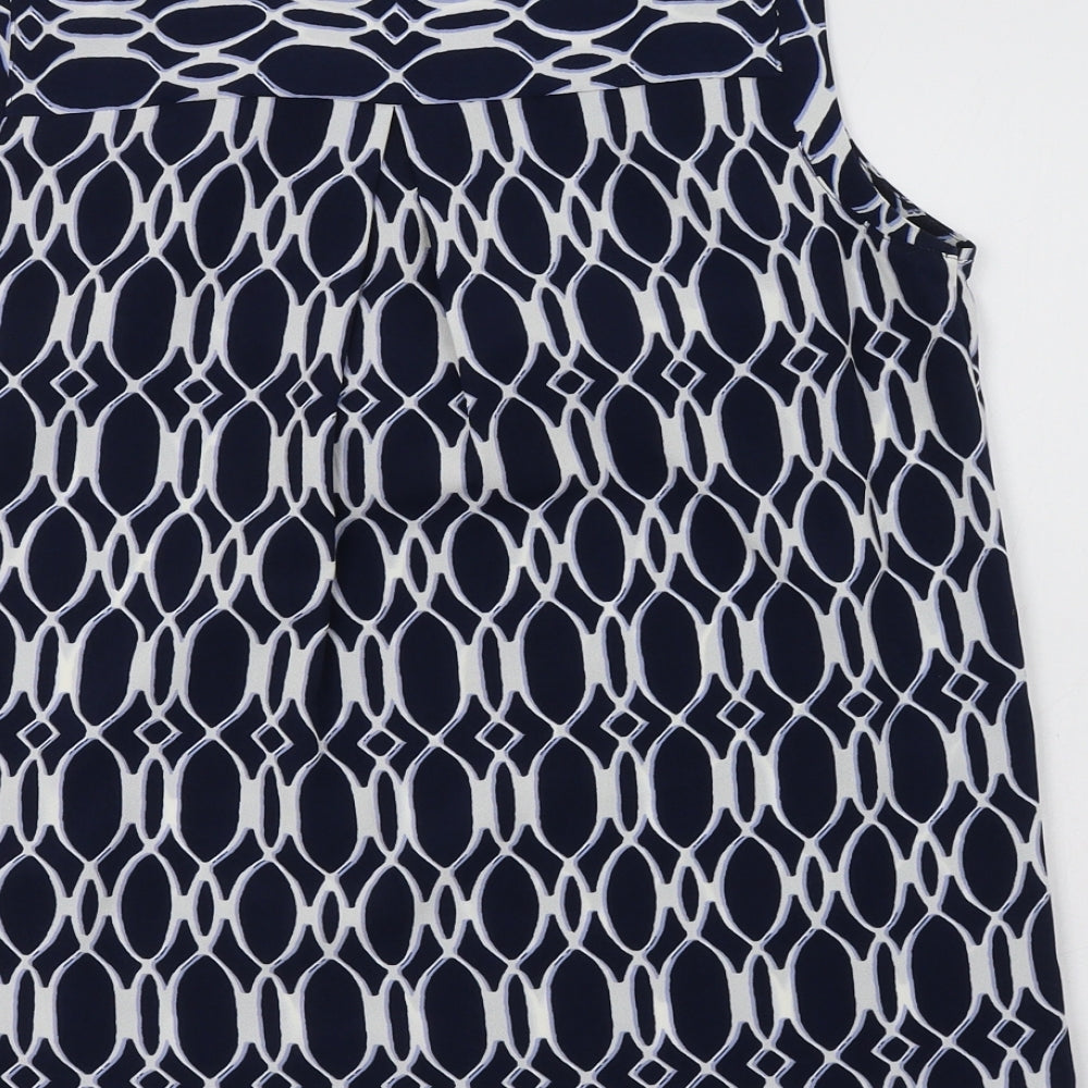 M&S Womens Blue Geometric Polyester Basic Blouse Size 10 V-Neck