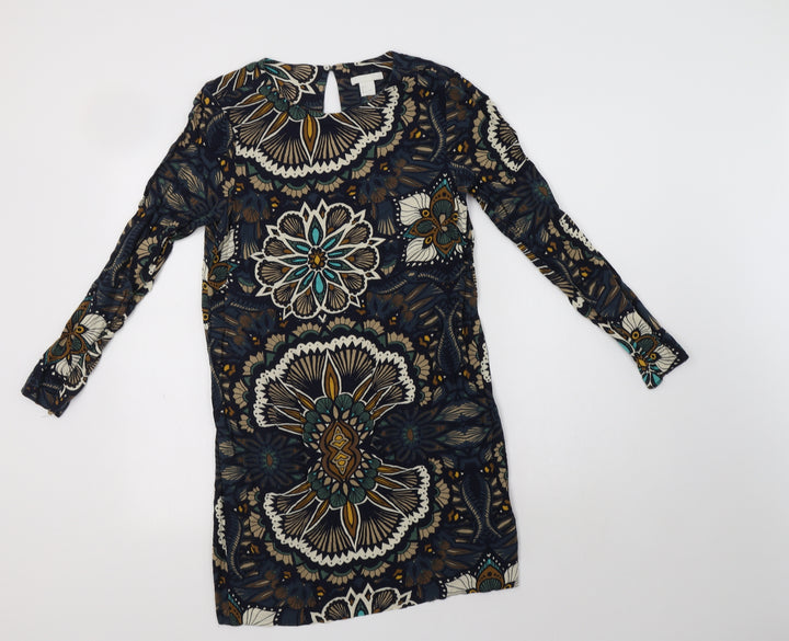 H&M Womens Multicoloured Floral Viscose Shift  Size 6  Round Neck Button