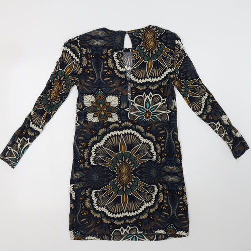 H&M Womens Multicoloured Floral Viscose Shift  Size 6  Round Neck Button