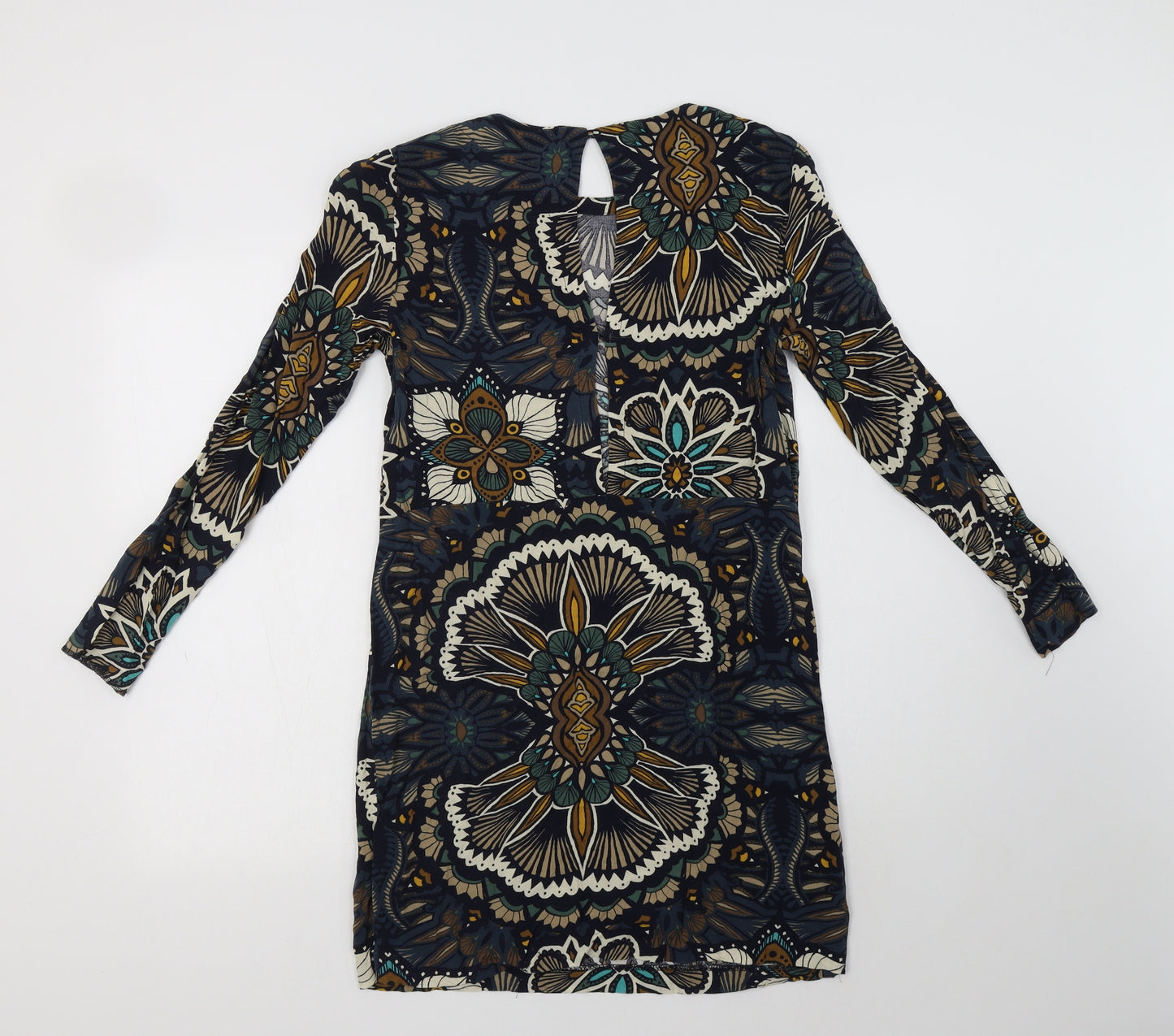 H&M Womens Multicoloured Floral Viscose Shift  Size 6  Round Neck Button