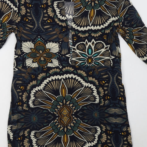 H&M Womens Multicoloured Floral Viscose Shift  Size 6  Round Neck Button