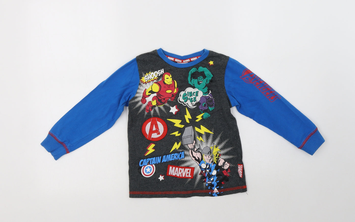TU Boys Grey Colourblock Cotton Pullover Sweatshirt Size 5-6 Years   - Avengers