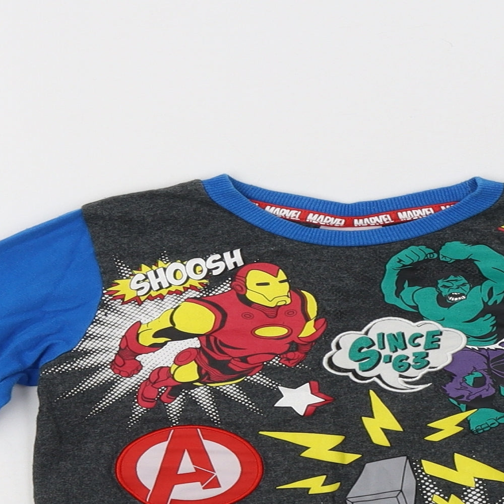 TU Boys Grey Colourblock Cotton Pullover Sweatshirt Size 5-6 Years   - Avengers