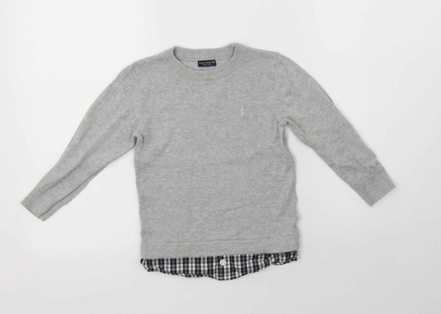 NEXT Boys Grey Crew Neck Check Cotton Pullover Jumper Size 2-3 Years