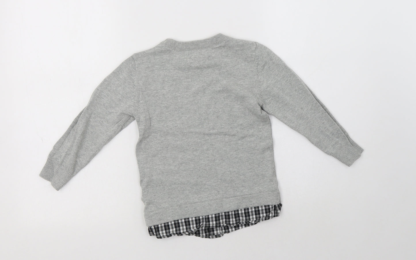 NEXT Boys Grey Crew Neck Check Cotton Pullover Jumper Size 2-3 Years