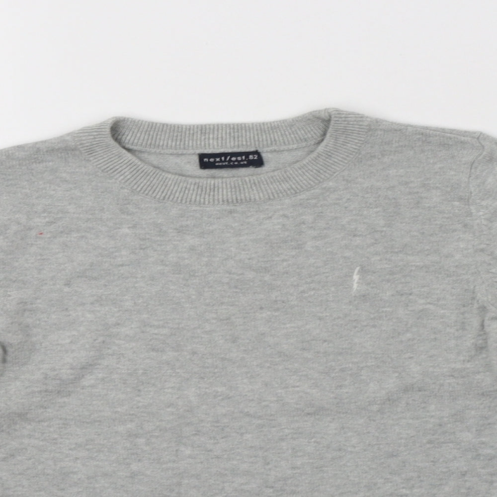 NEXT Boys Grey Crew Neck Check Cotton Pullover Jumper Size 2-3 Years