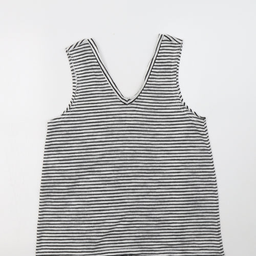 River Island Womens Black Striped Polyester Basic T-Shirt Size 10 V-Neck