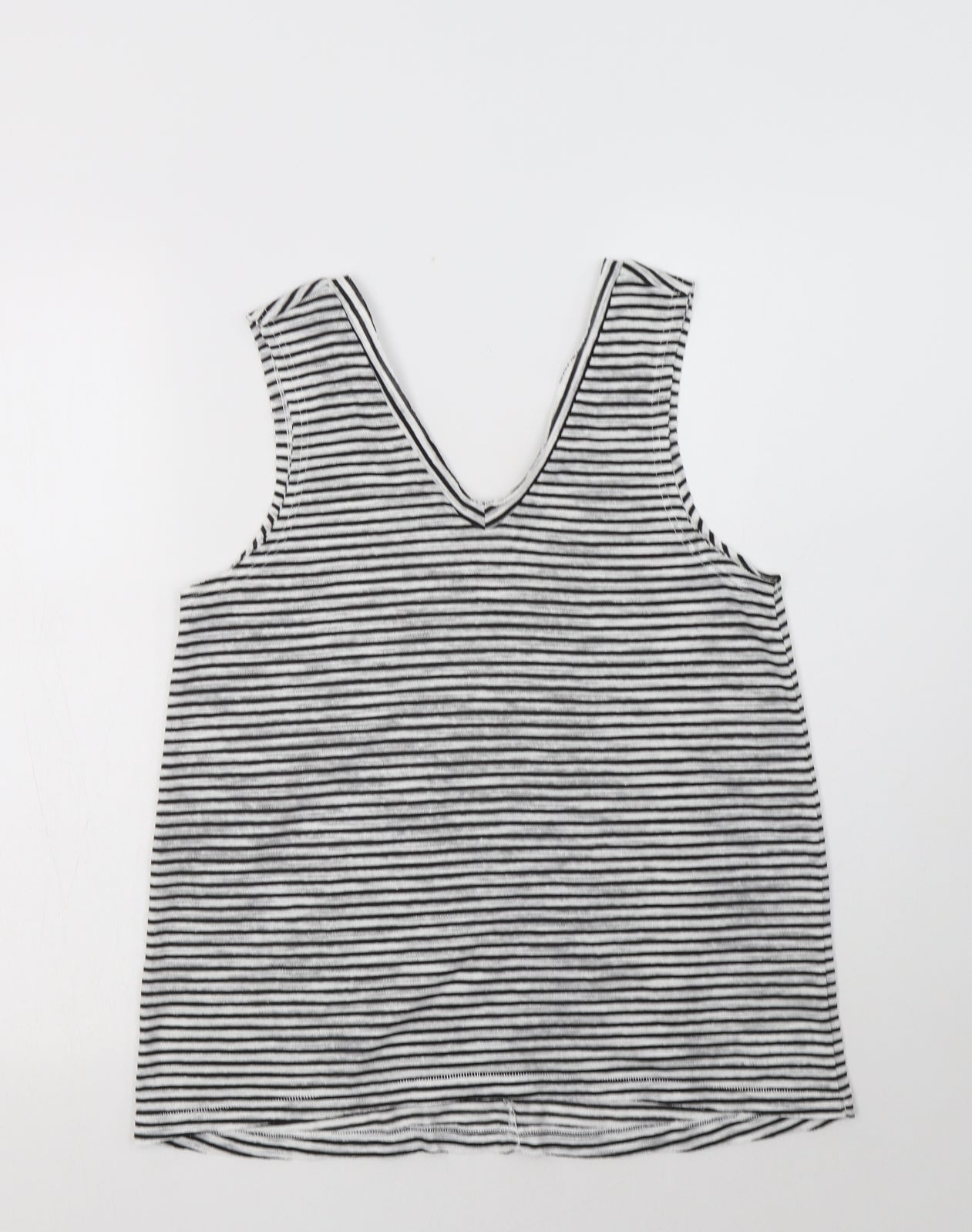 River Island Womens Black Striped Polyester Basic T-Shirt Size 10 V-Neck