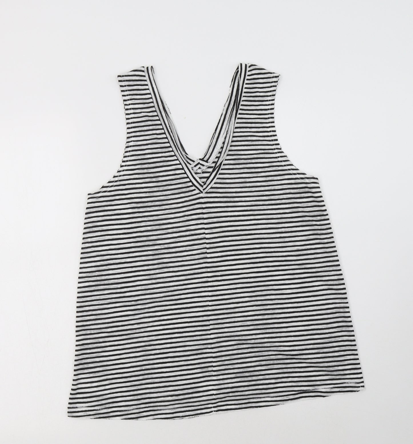 River Island Womens Black Striped Polyester Basic T-Shirt Size 10 V-Neck
