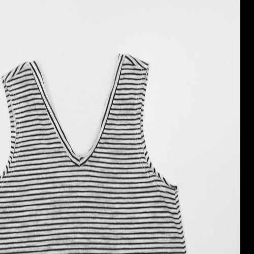 River Island Womens Black Striped Polyester Basic T-Shirt Size 10 V-Neck