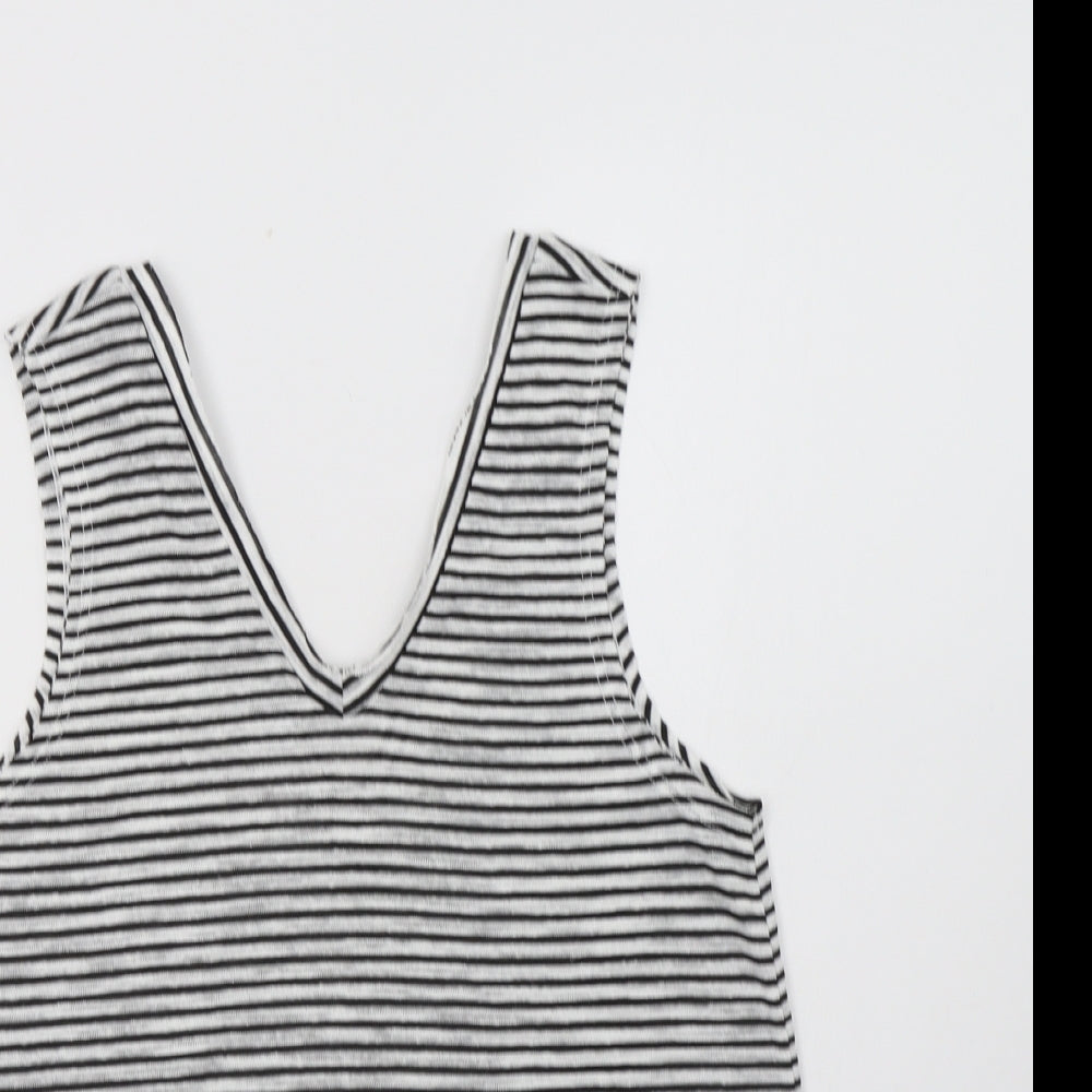 River Island Womens Black Striped Polyester Basic T-Shirt Size 10 V-Neck