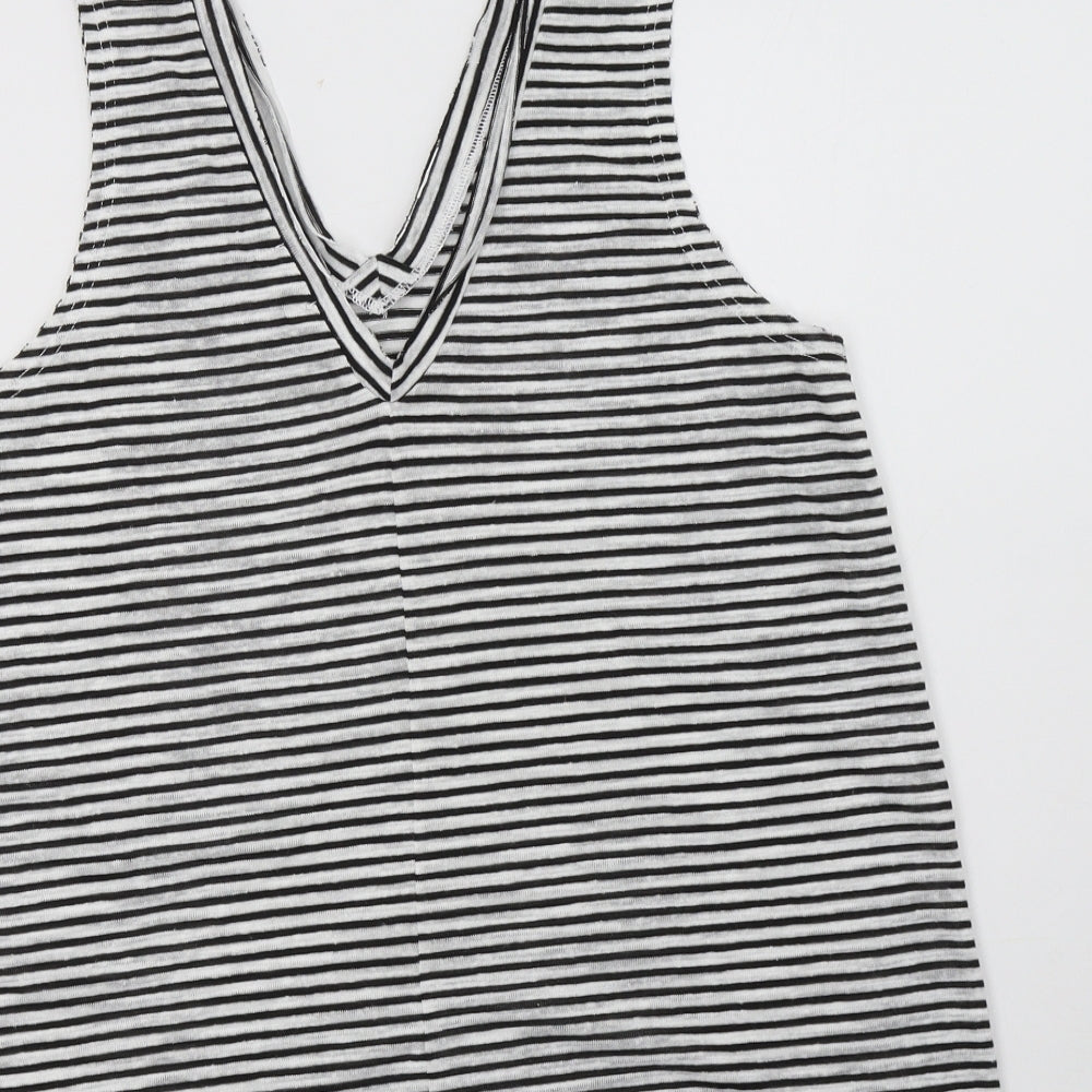 River Island Womens Black Striped Polyester Basic T-Shirt Size 10 V-Neck