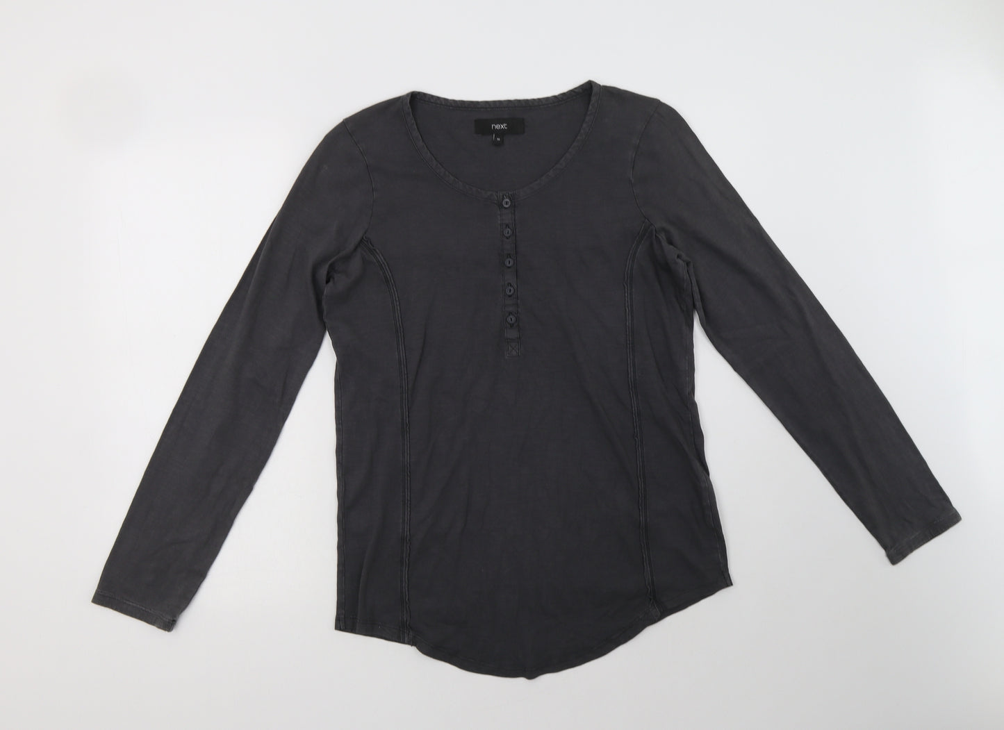 NEXT Womens Grey  Cotton Basic Blouse Size 10 Henley